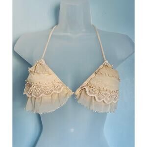 Halter Swim Top Cream Beads XS